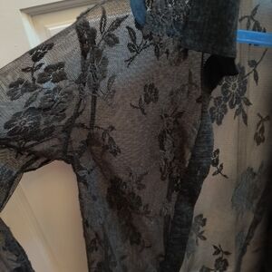 Gorgeous Designer Italian Charcoal Sheer Floral Lace Top